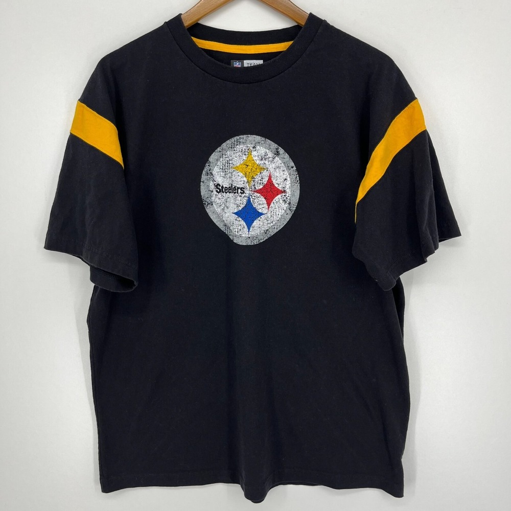 NFL Team Apparel Pittsburgh Steelers Mens Black T-Shirt Distressed Logo Large